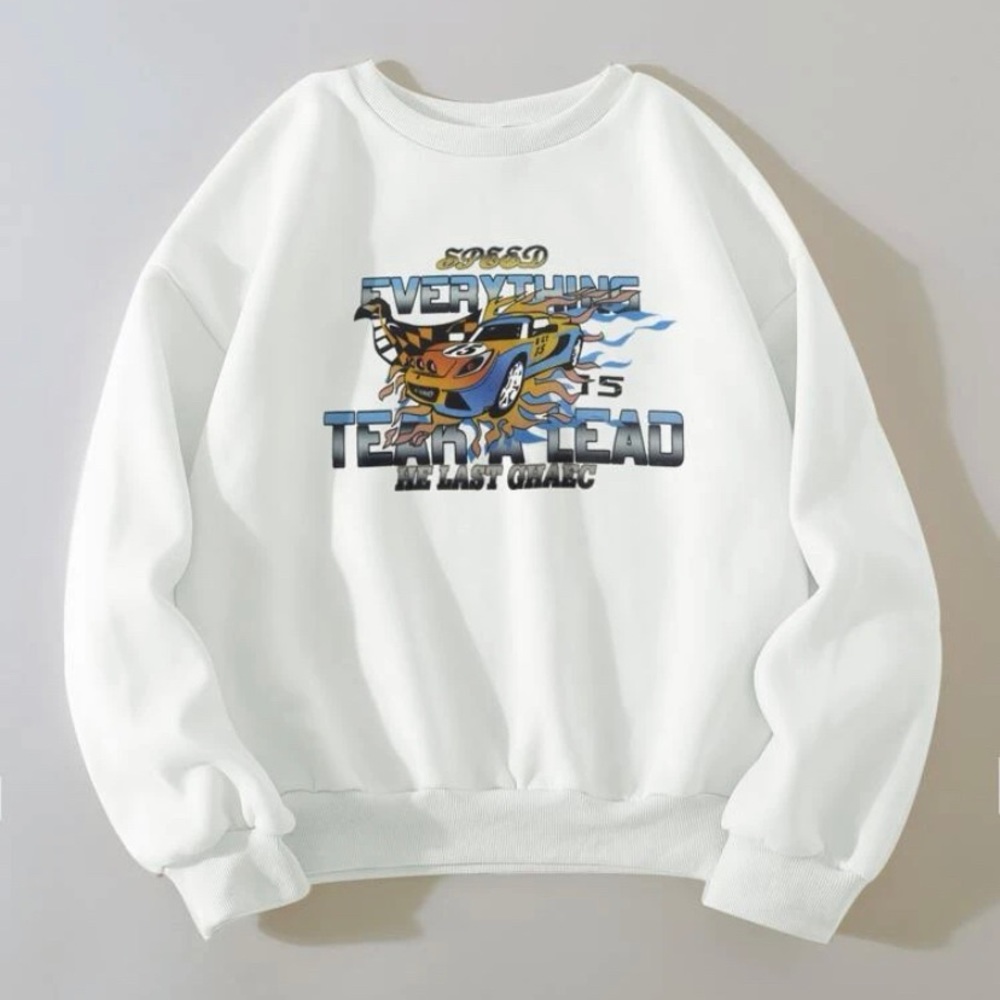White Shein car print logo crewneck